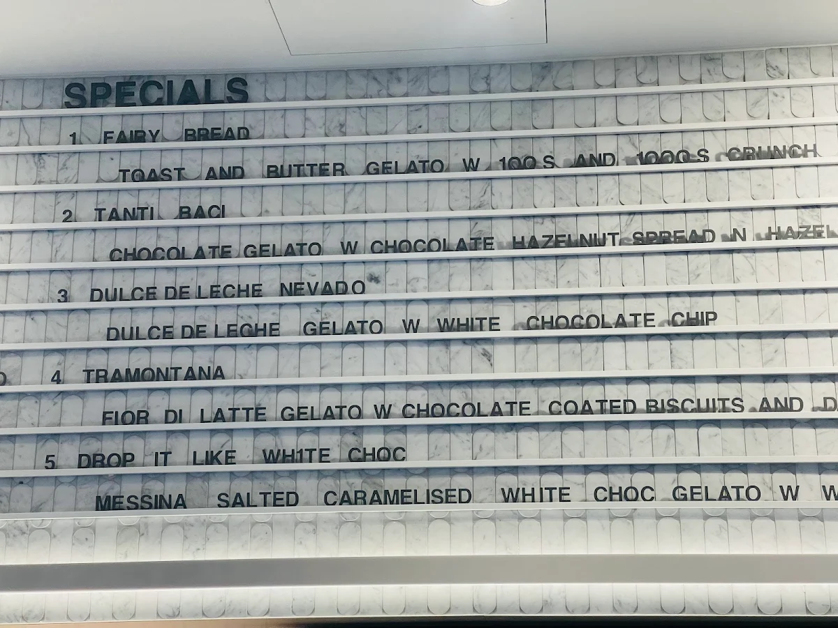 Menu, Gelato Messina Martin Place