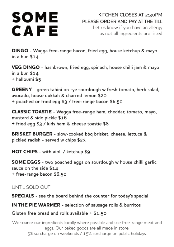 Menu, Some Cafe
