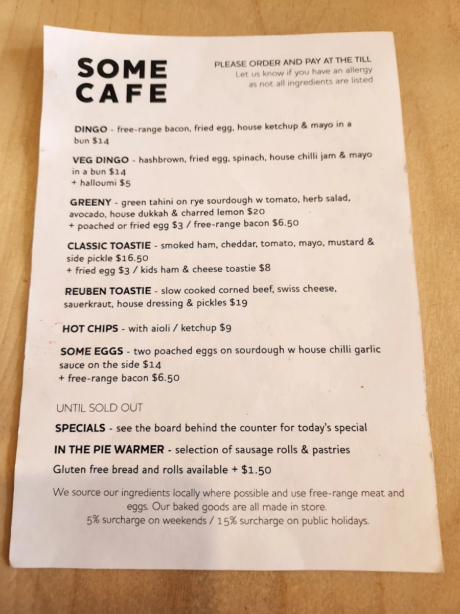 Menu, Some Cafe