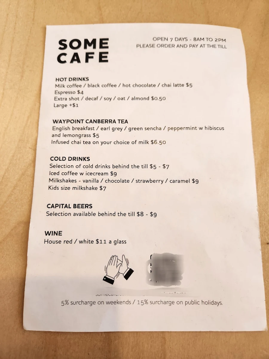Menu, Some Cafe