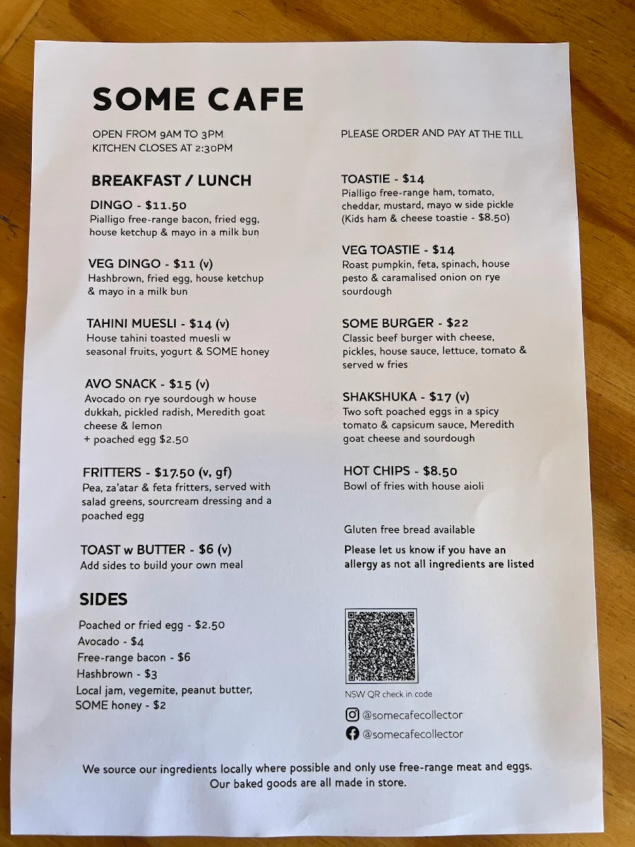 Menu, Some Cafe