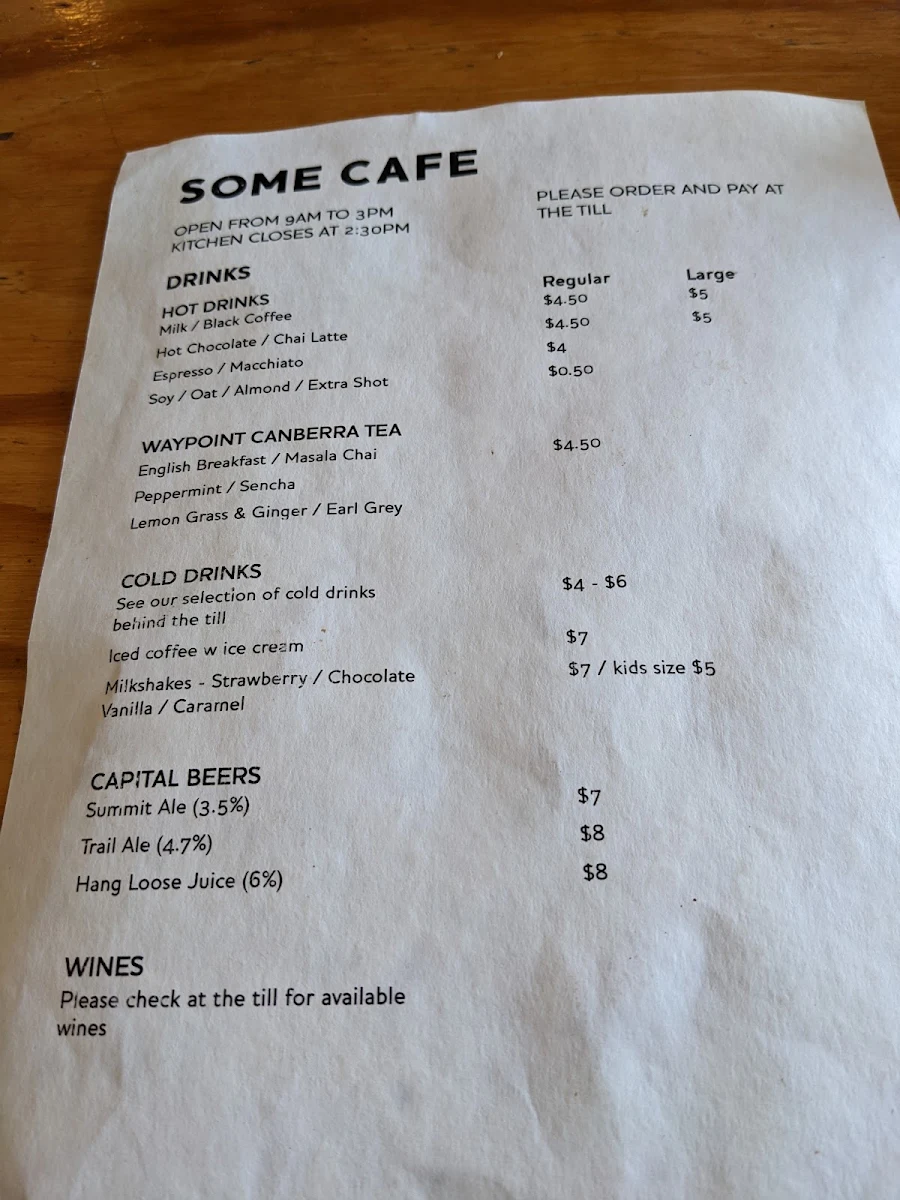 Menu, Some Cafe