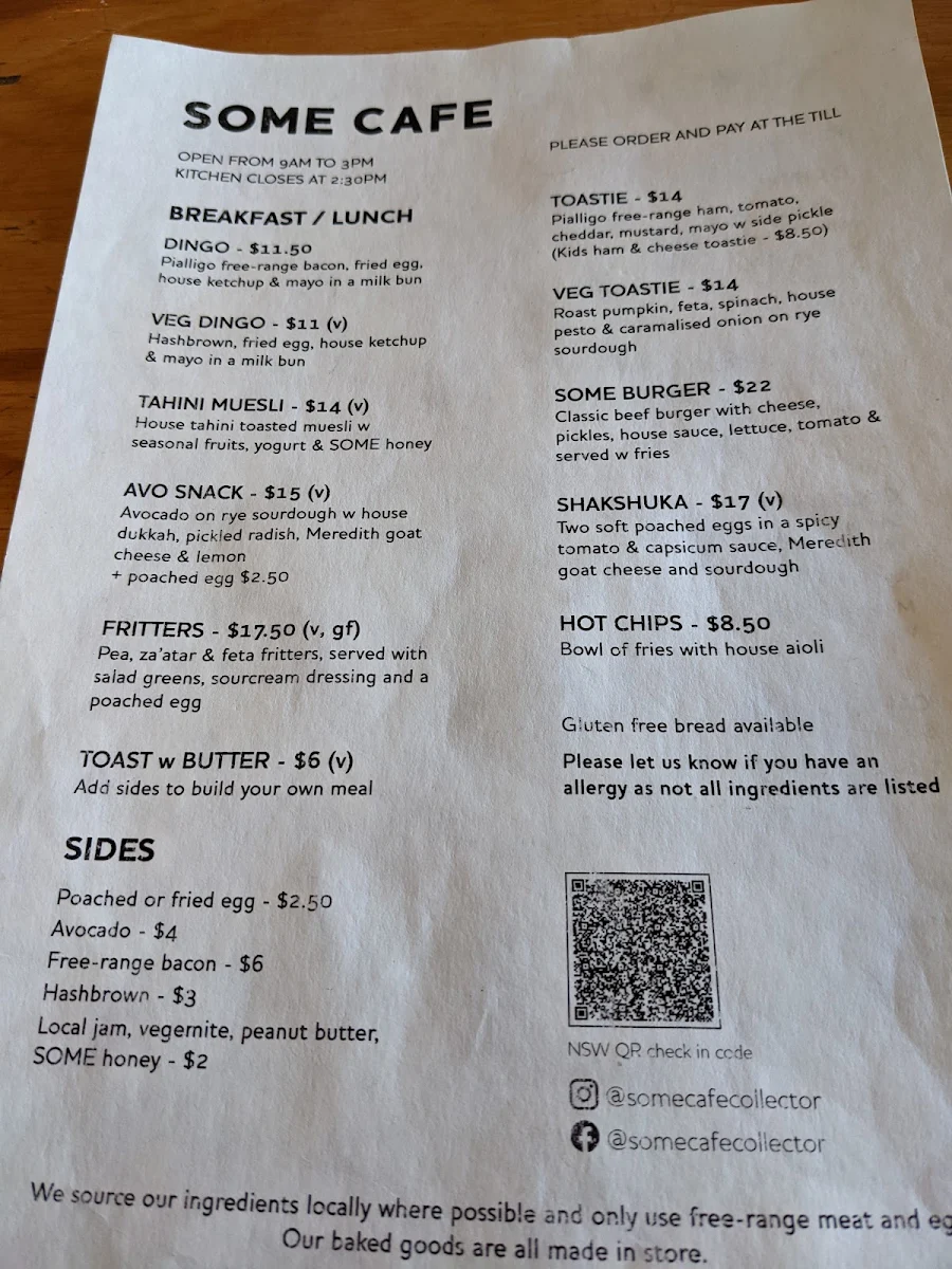 Menu, Some Cafe