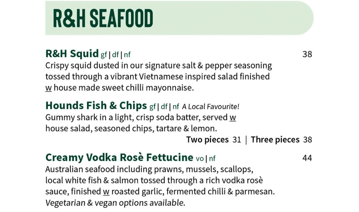 Menu, Rupert & Hound