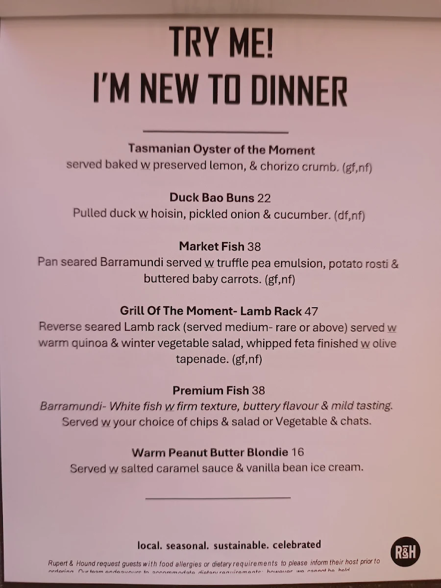 Menu, Rupert & Hound