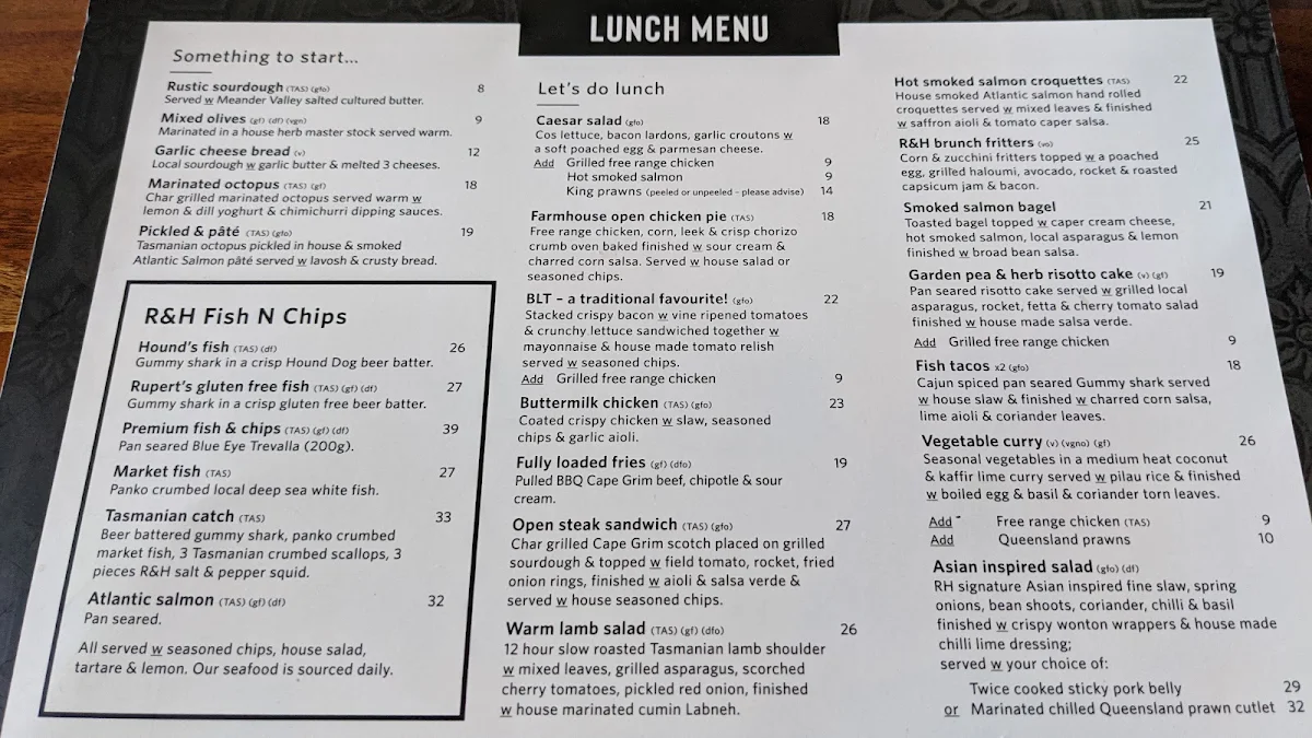 Menu, Rupert & Hound