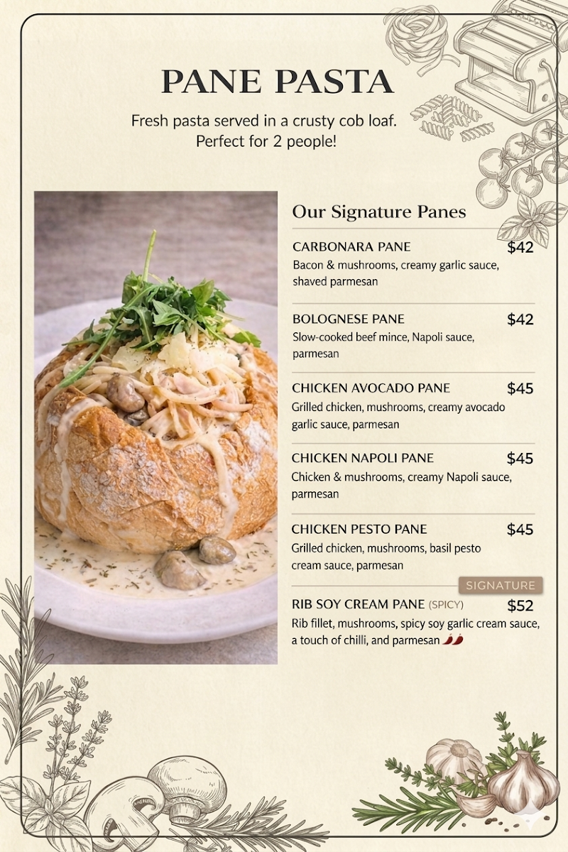 Menu, Paninaro Cafe