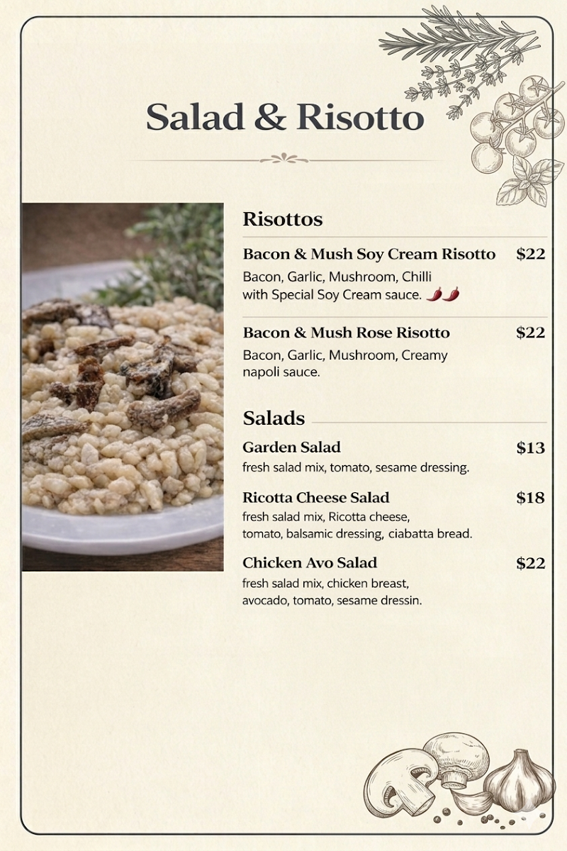 Menu, Paninaro Cafe