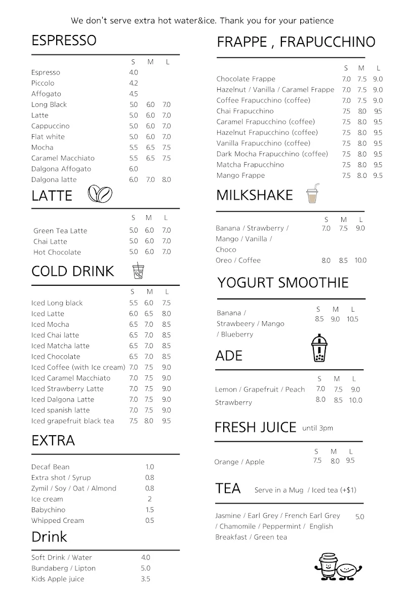 Menu, Paninaro Cafe