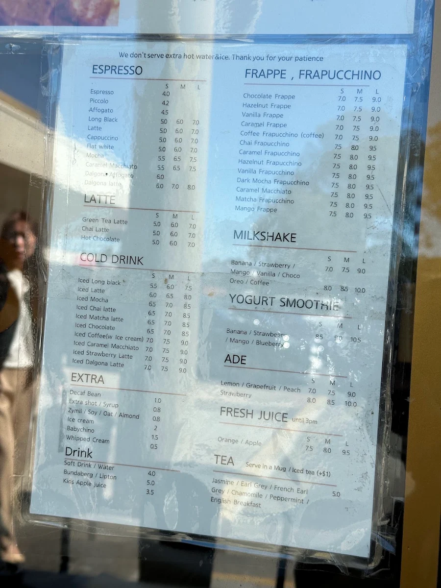 Menu, Paninaro Cafe