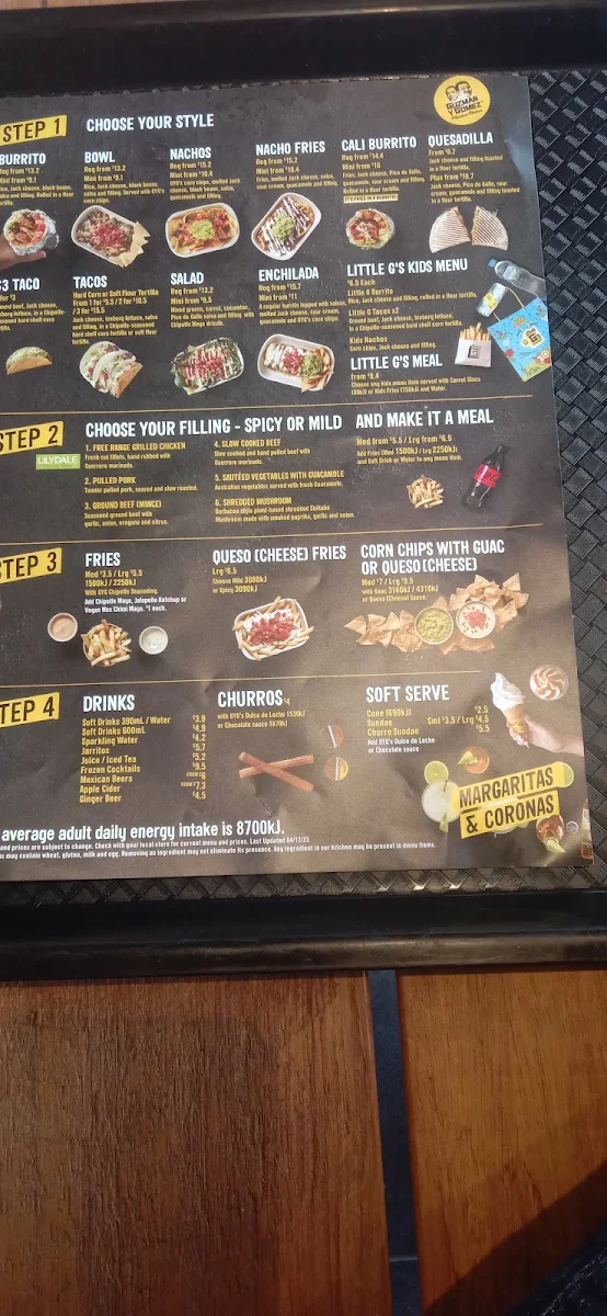Menu, Guzman y Gomez - Lake Haven