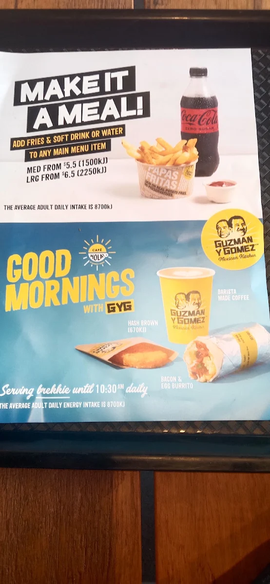 Menu, Guzman y Gomez - Lake Haven