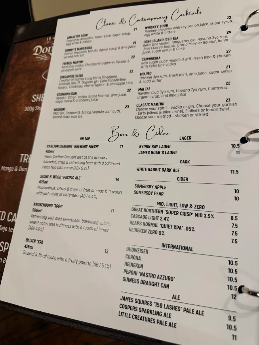 Menu, A Cut Above Bar and Grill