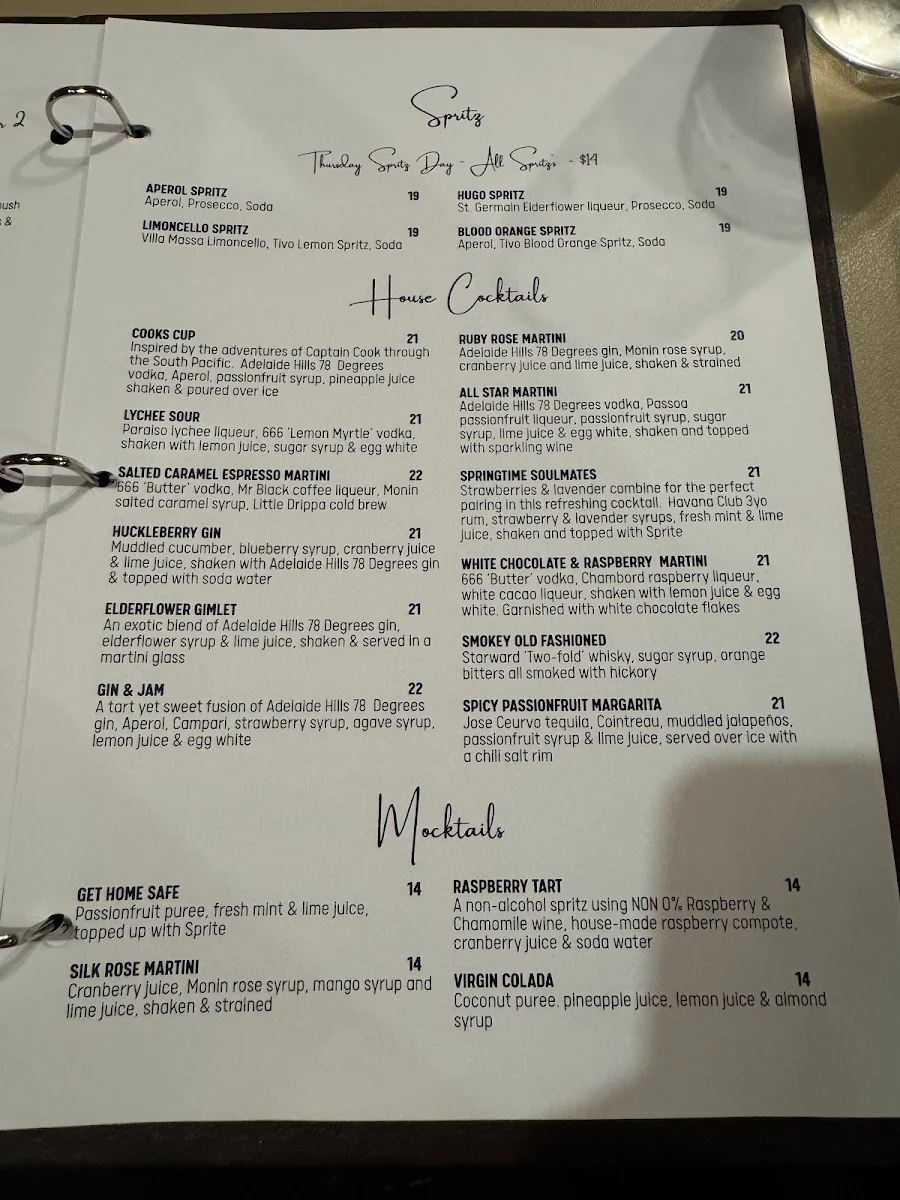 Menu, A Cut Above Bar and Grill