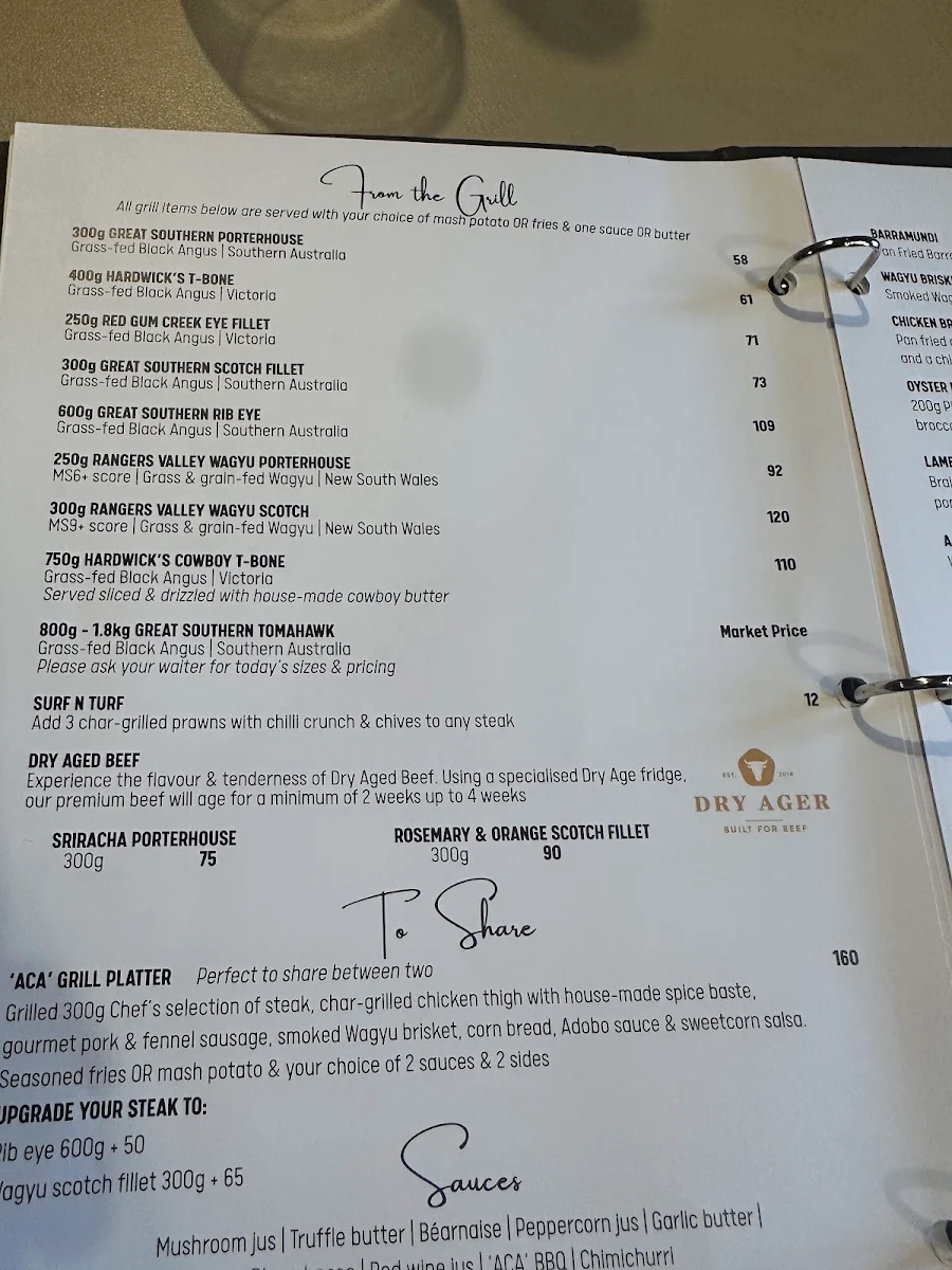 Menu, A Cut Above Bar and Grill
