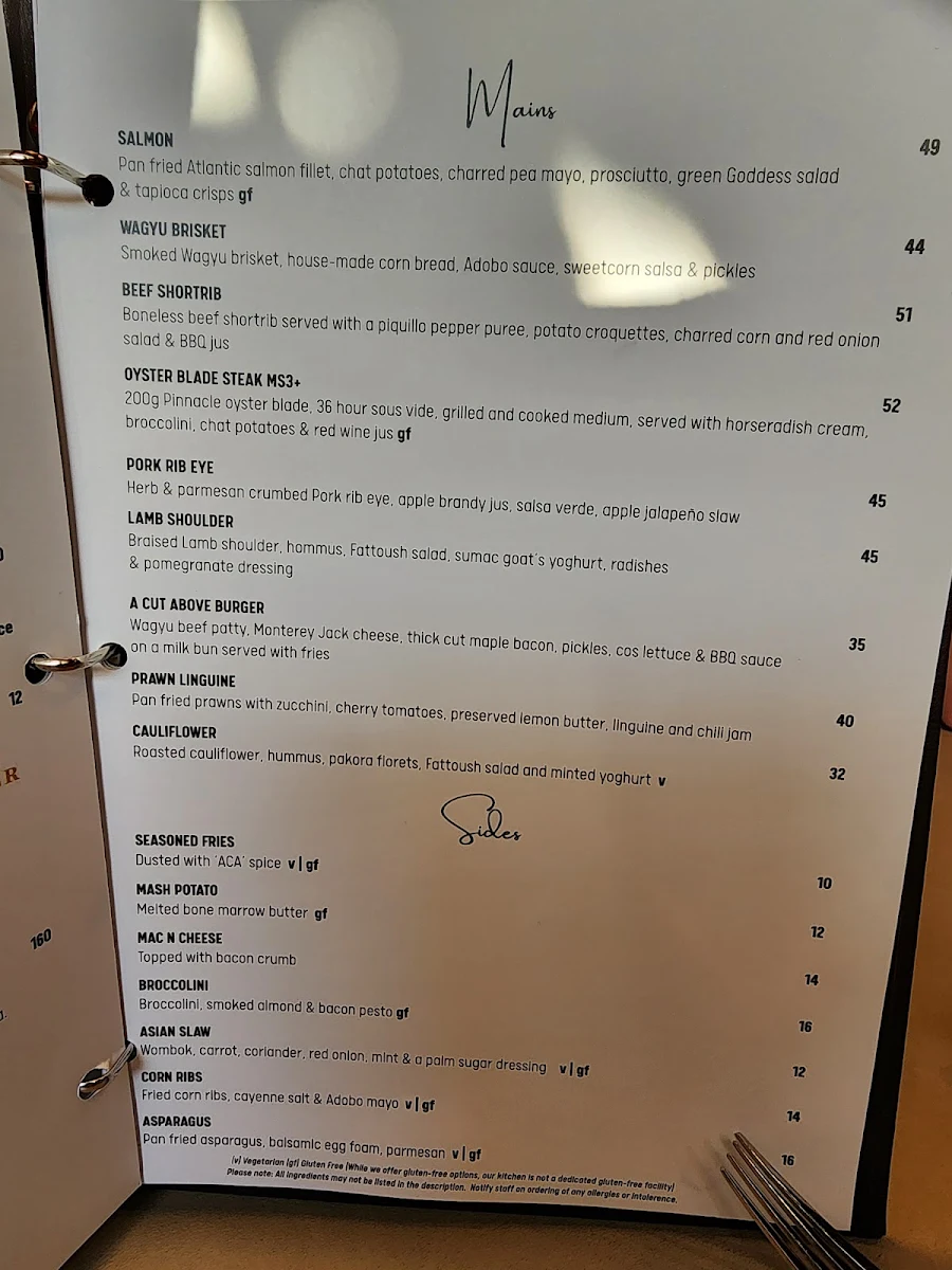 Menu, A Cut Above Bar and Grill