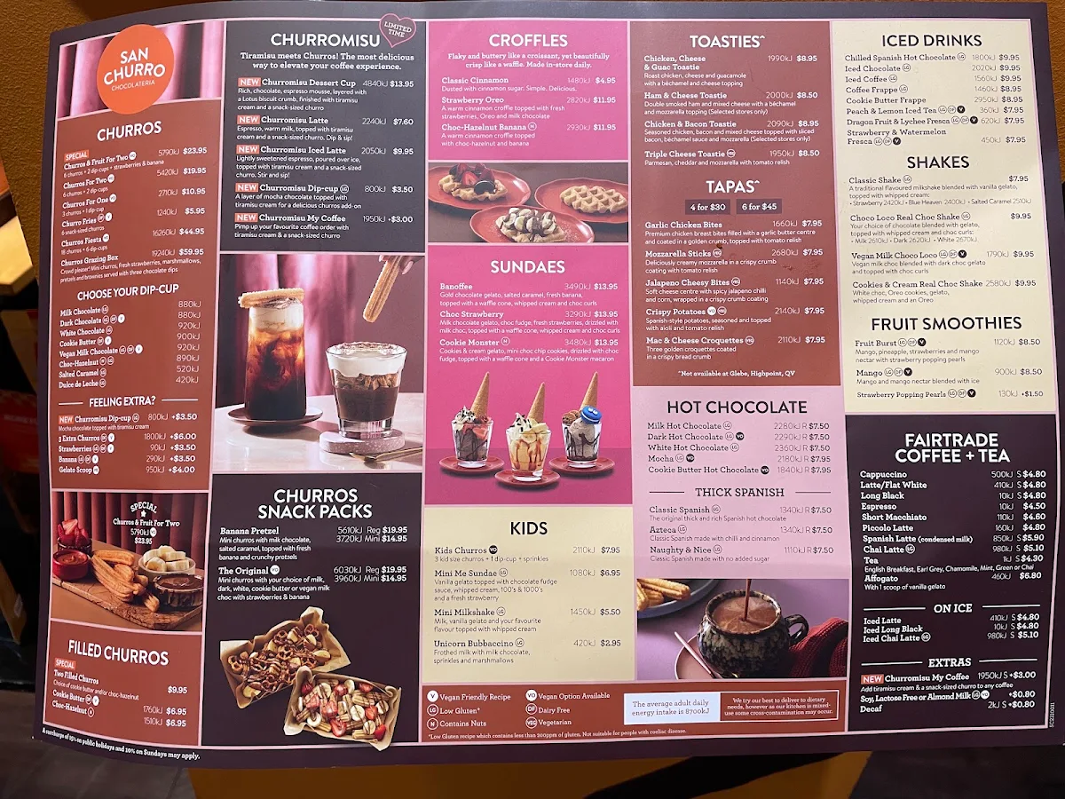 Menu, San Churro Mt Gravatt