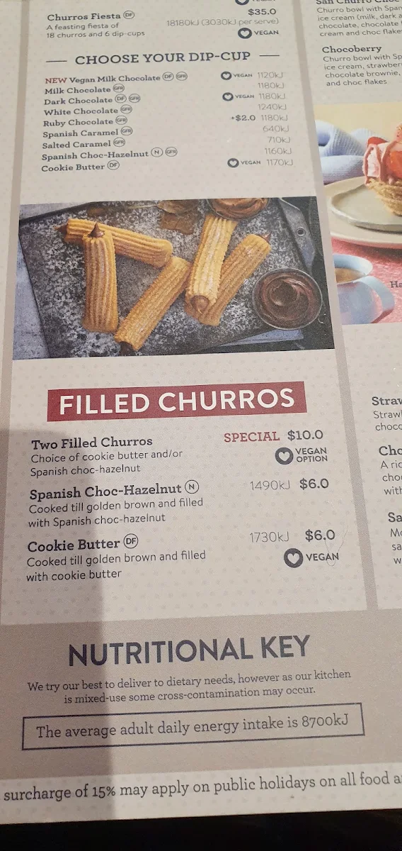 Menu, San Churro Mt Gravatt
