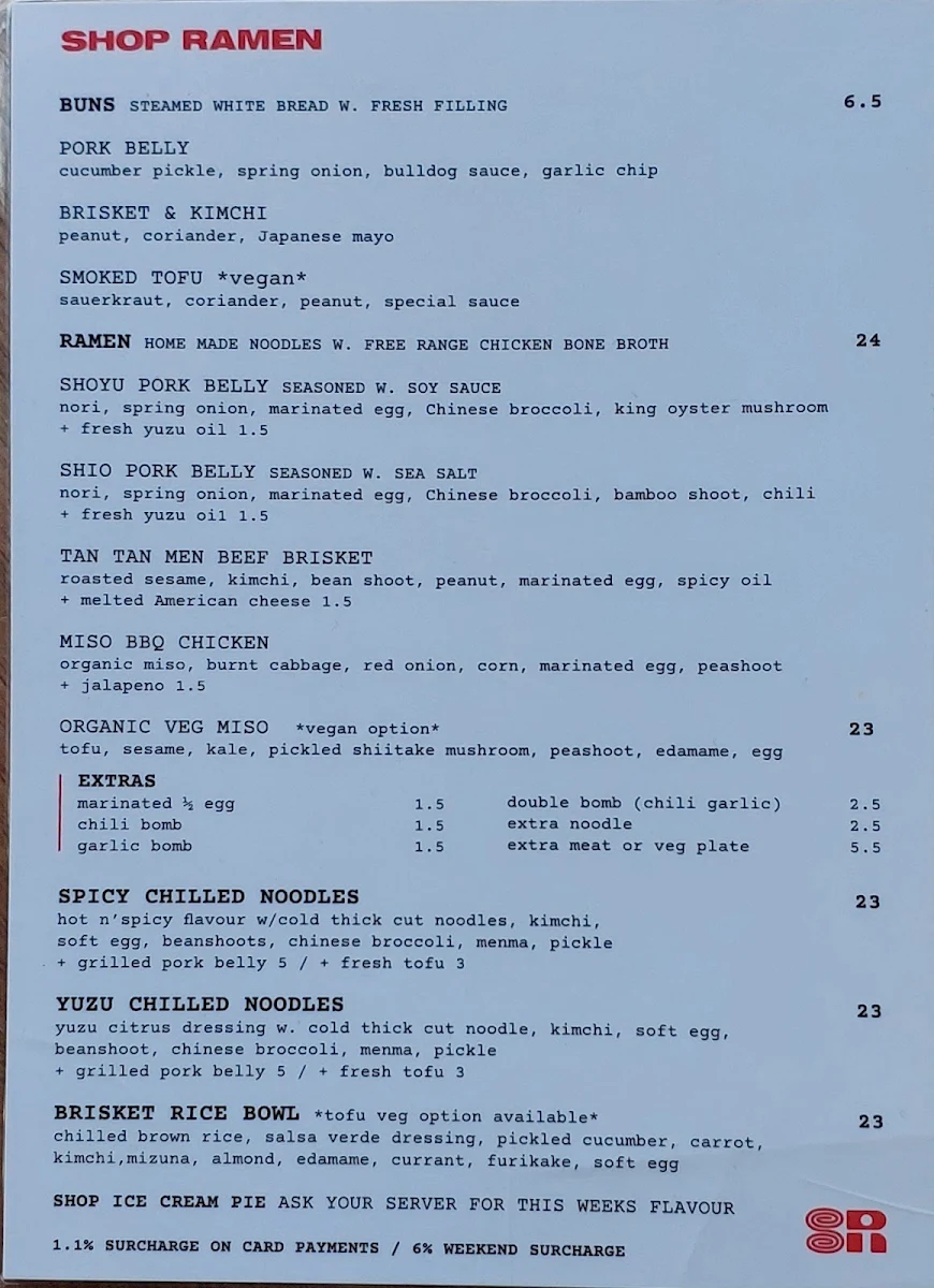 Menu, Shop Ramen