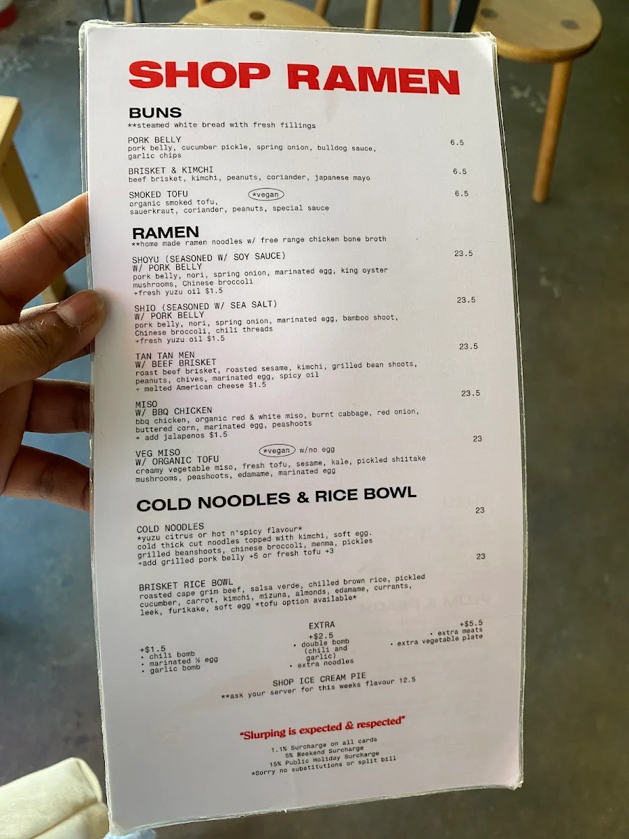 Menu, Shop Ramen