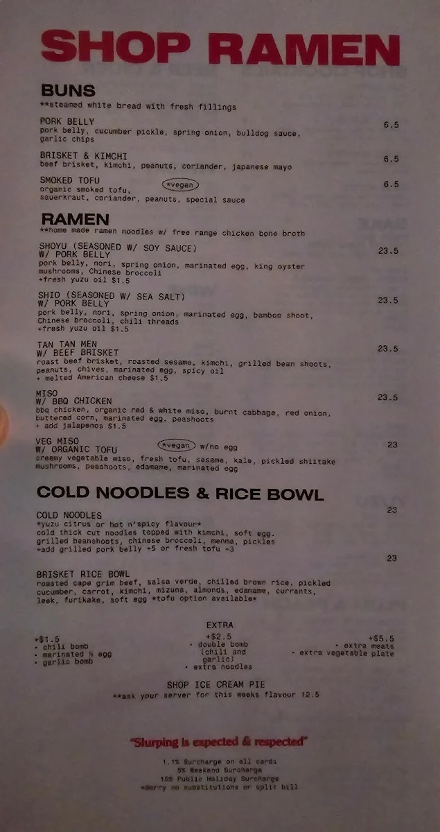 Menu, Shop Ramen