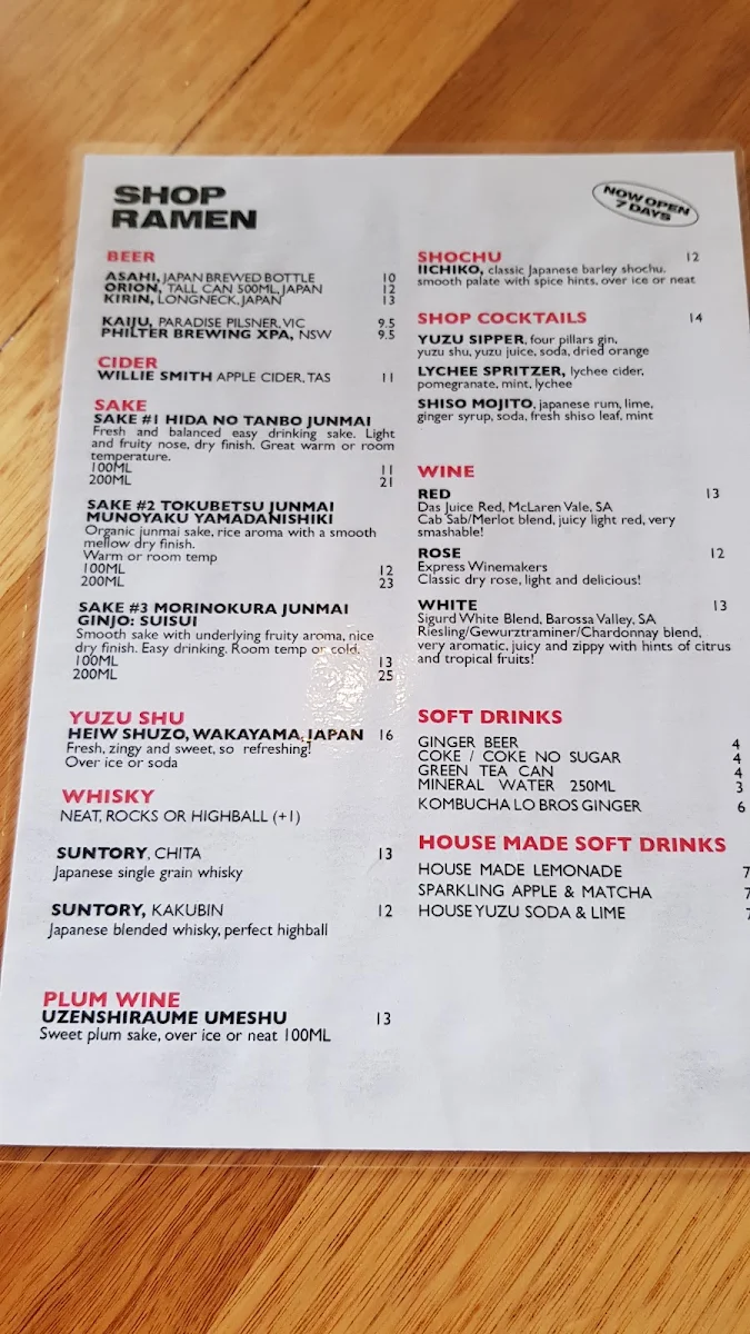 Menu, Shop Ramen