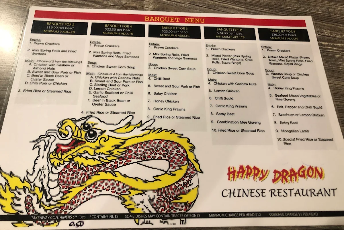 Menu, Happy Dragon Chinese Restaurant