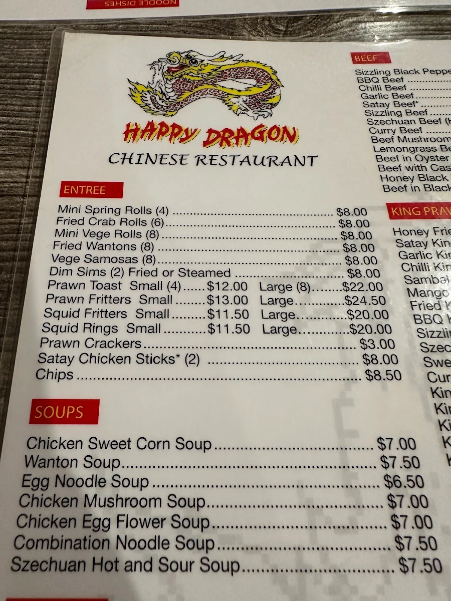 Menu, Happy Dragon Chinese Restaurant