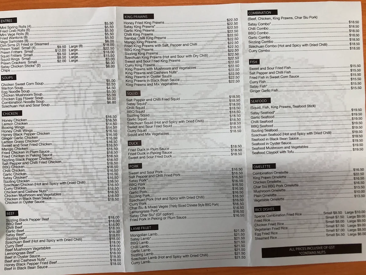 Menu, Happy Dragon Chinese Restaurant