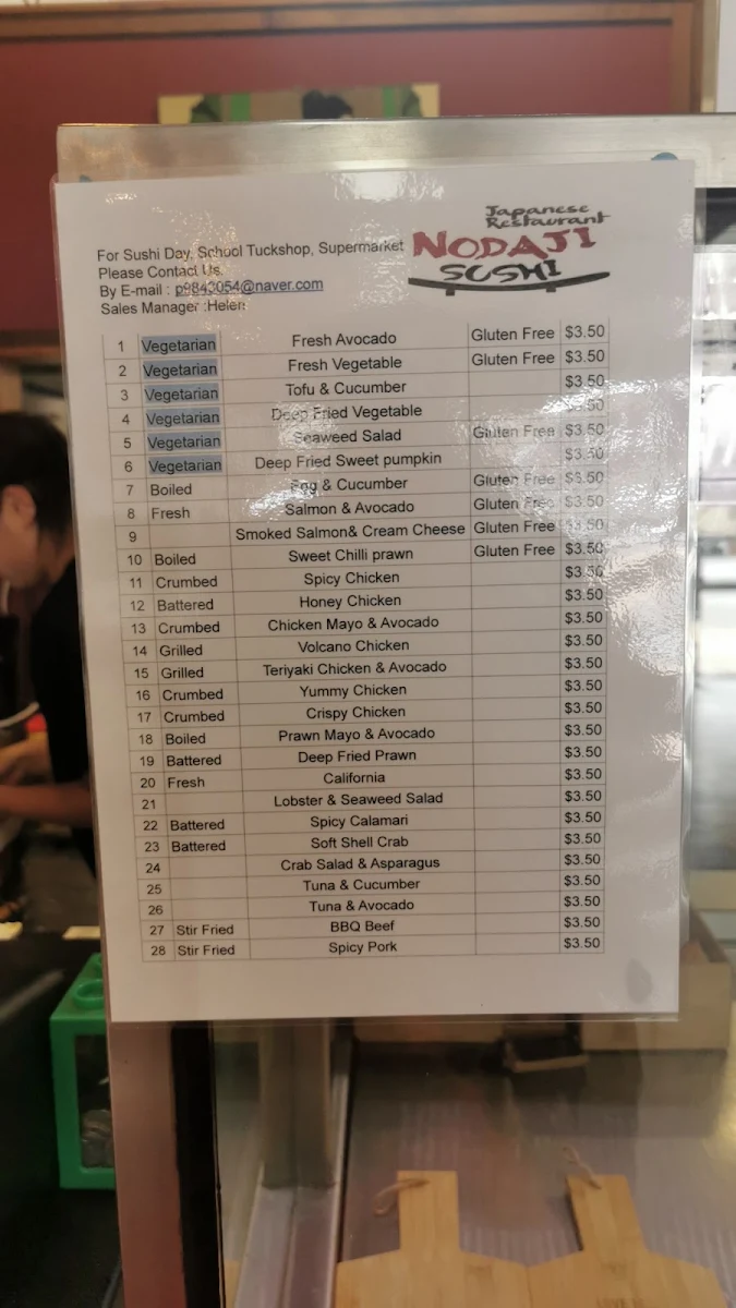 Menu, Nodaji Sushi