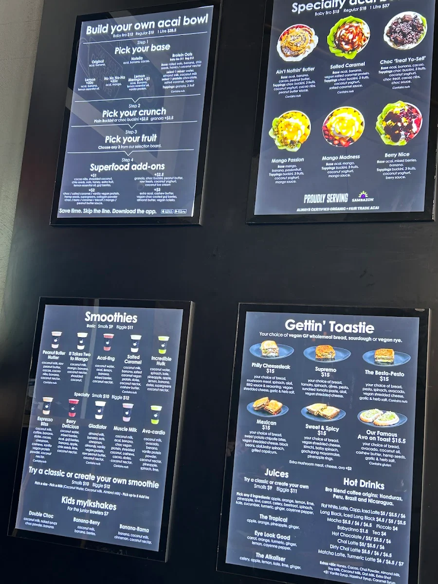 Menu, Acai Bros Croydon