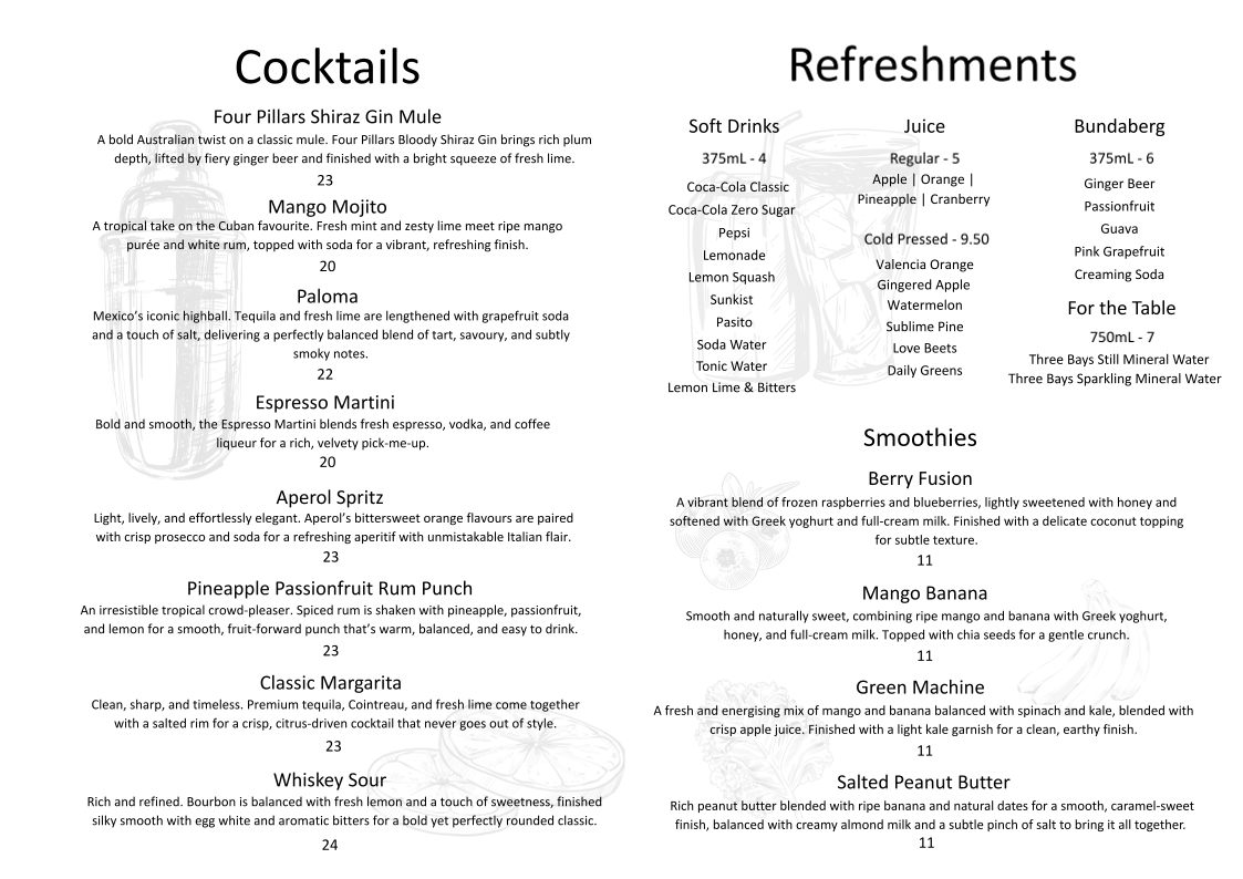 Menu, Roadvale Hotel