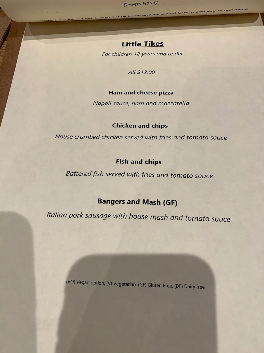 Menu, Roadvale Hotel
