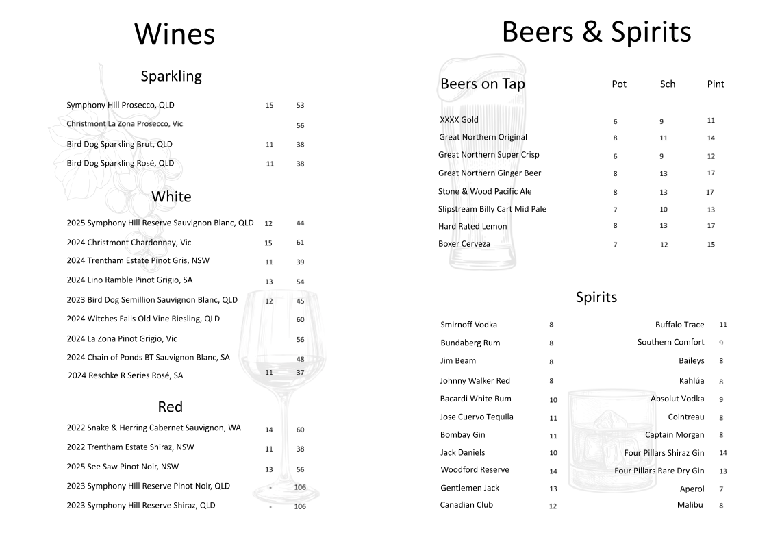 Menu, Roadvale Hotel