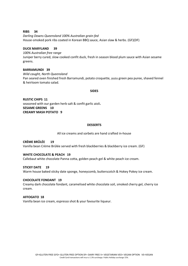 Menu, Roadvale Hotel