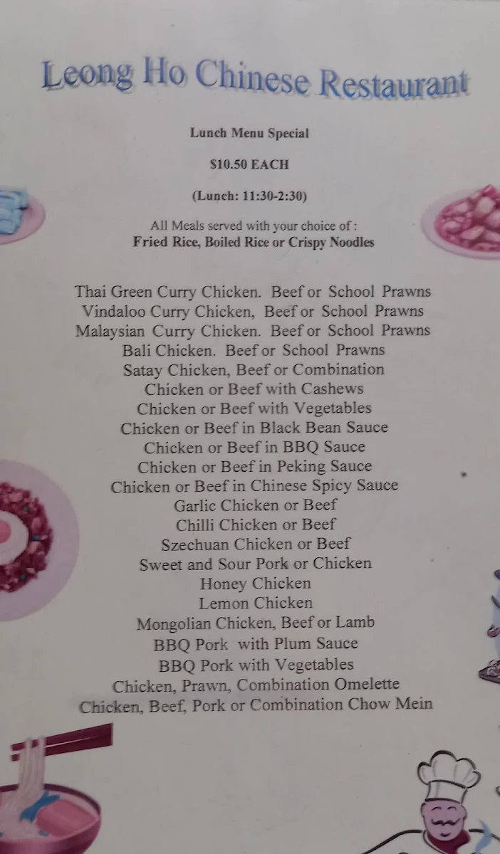 Menu, Leong Ho Cafe