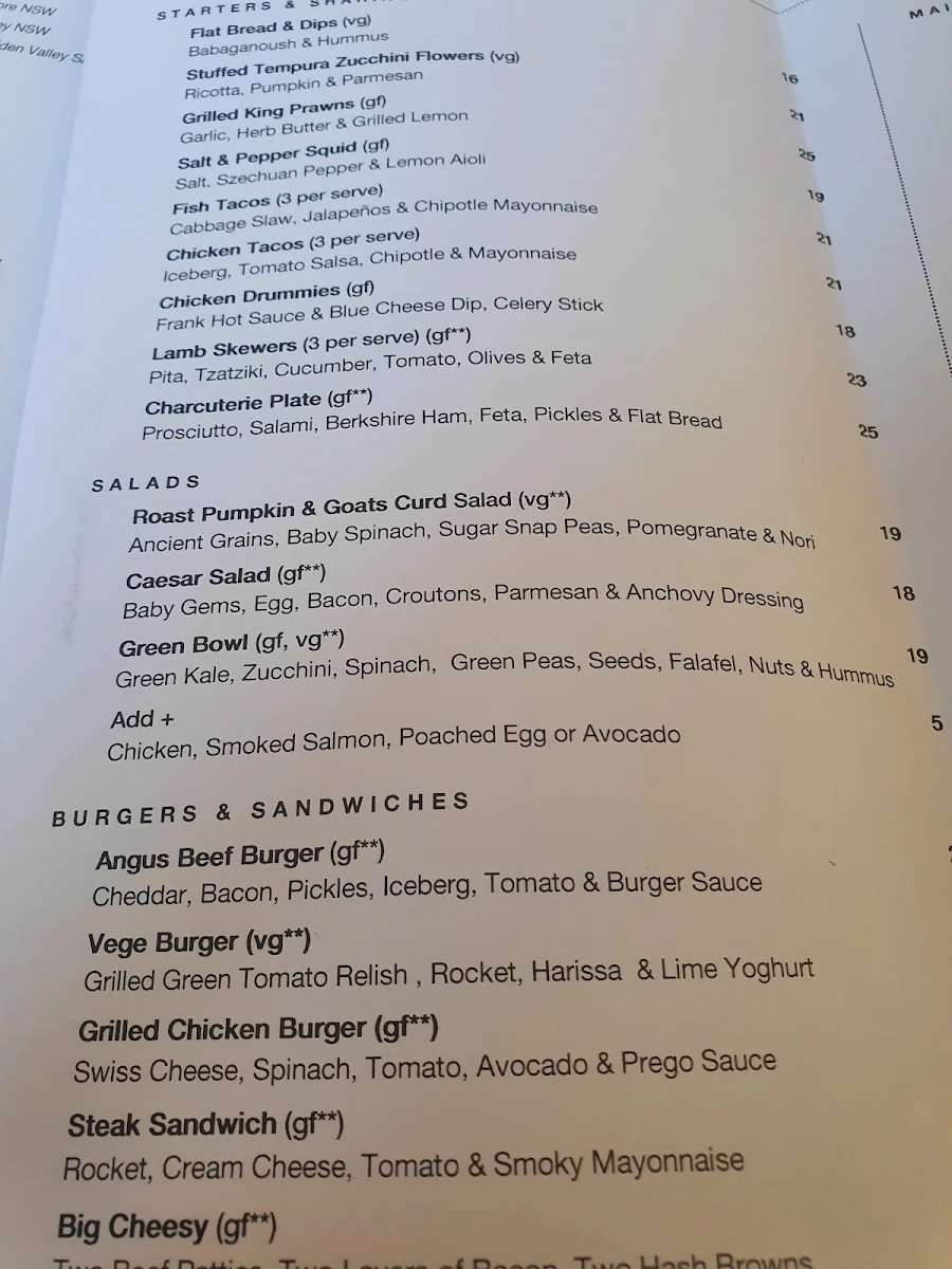 Menu, The Greengate Hotel