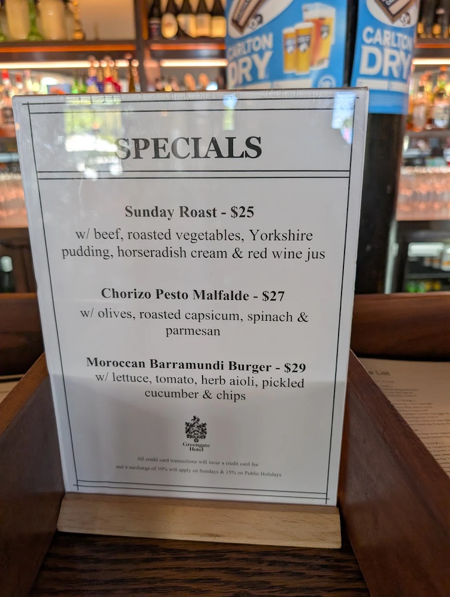 Menu, The Greengate Hotel
