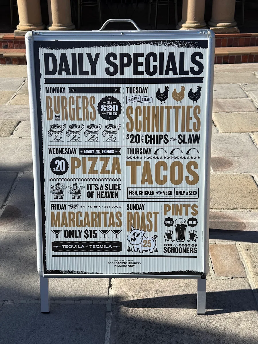 Menu, The Greengate Hotel