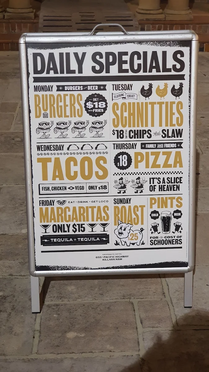 Menu, The Greengate Hotel