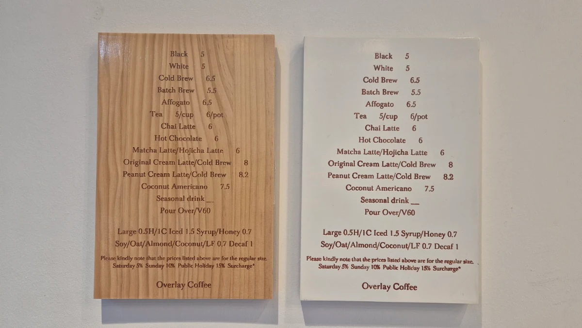 Menu, Overlay Coffee