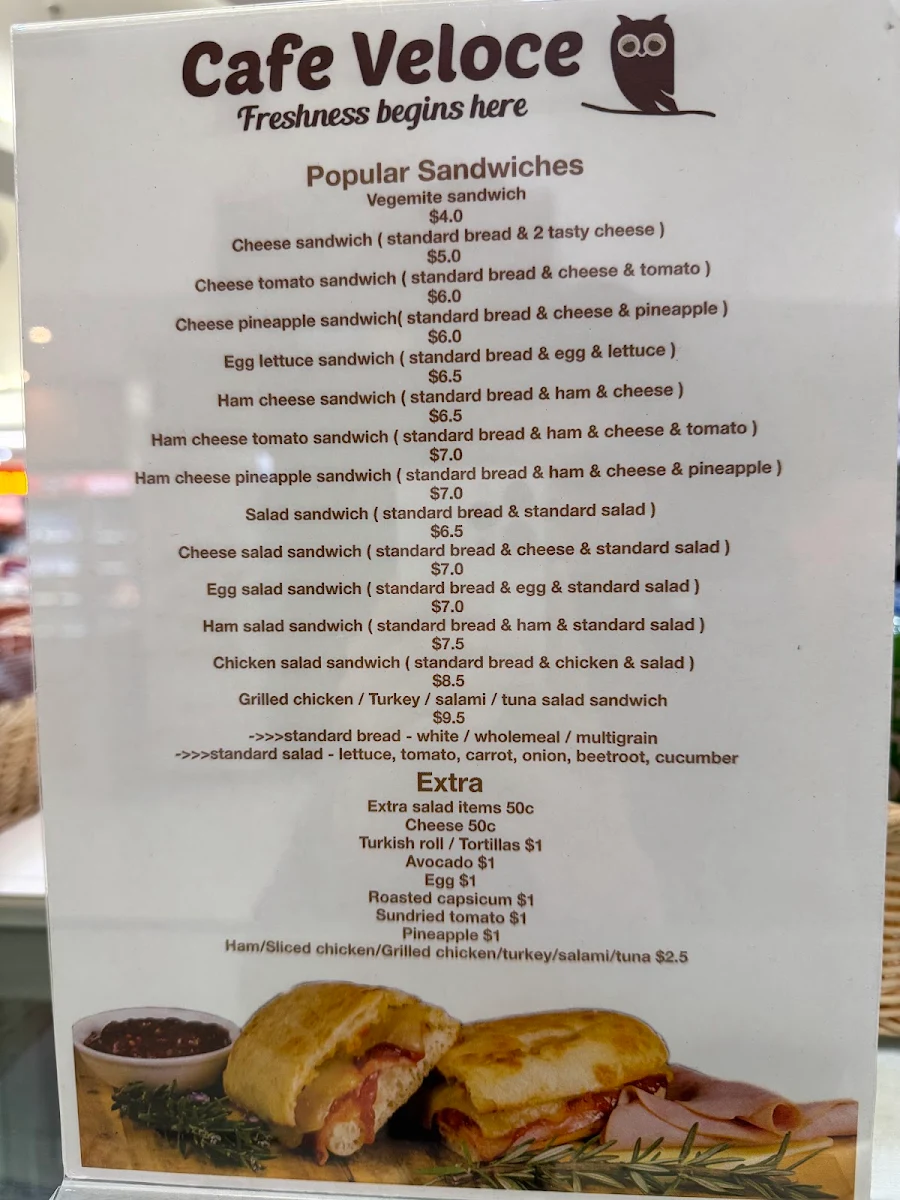 Menu, Café Veloce