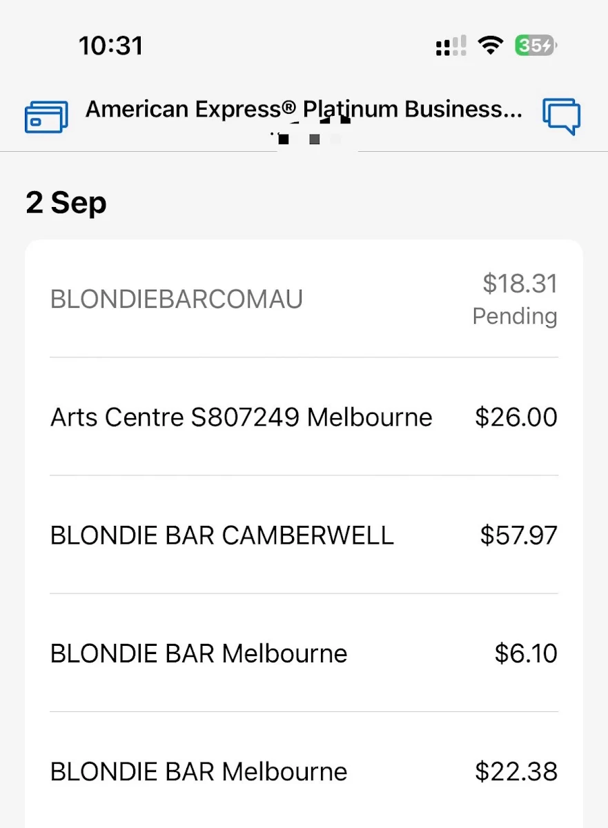 Menu, Blondie Bar