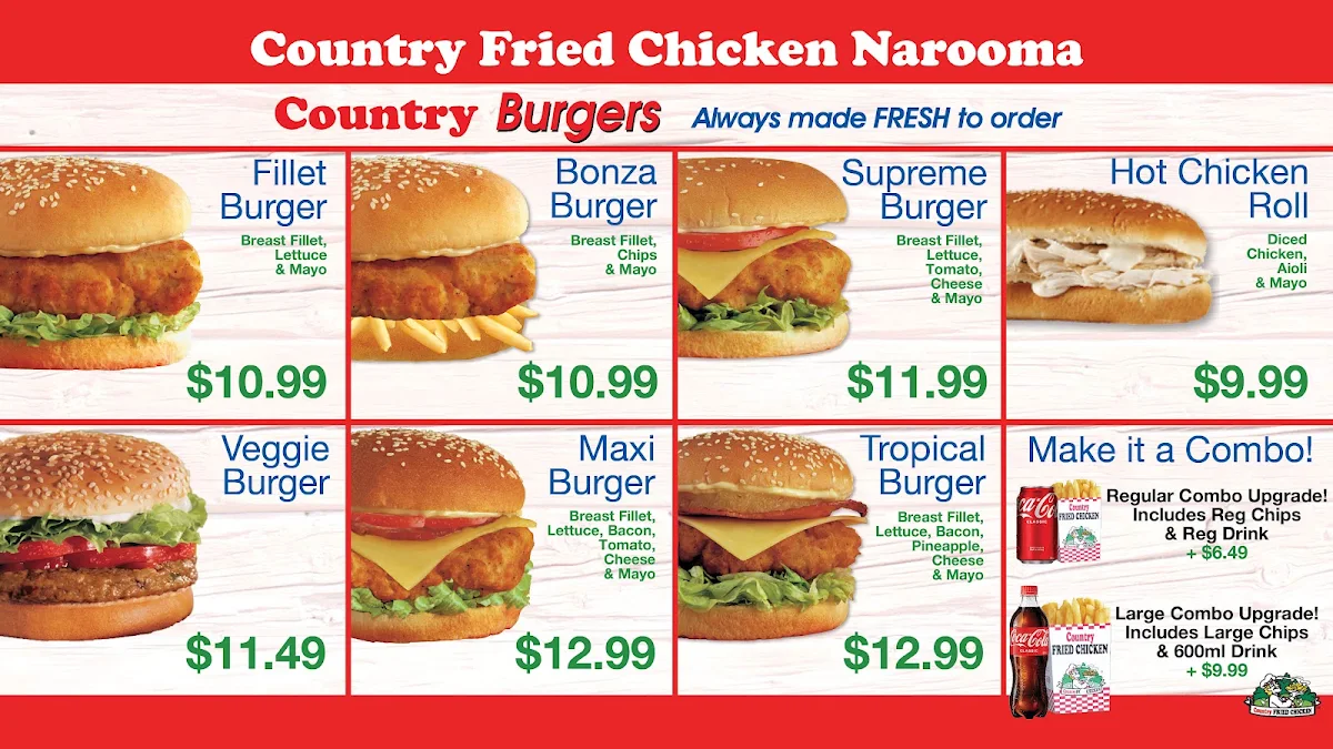 Menu, Country Fried Chicken(CFC)Narooma/ Ampol Narooma