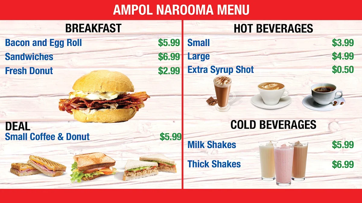 Menu, Country Fried Chicken(CFC)Narooma/ Ampol Narooma