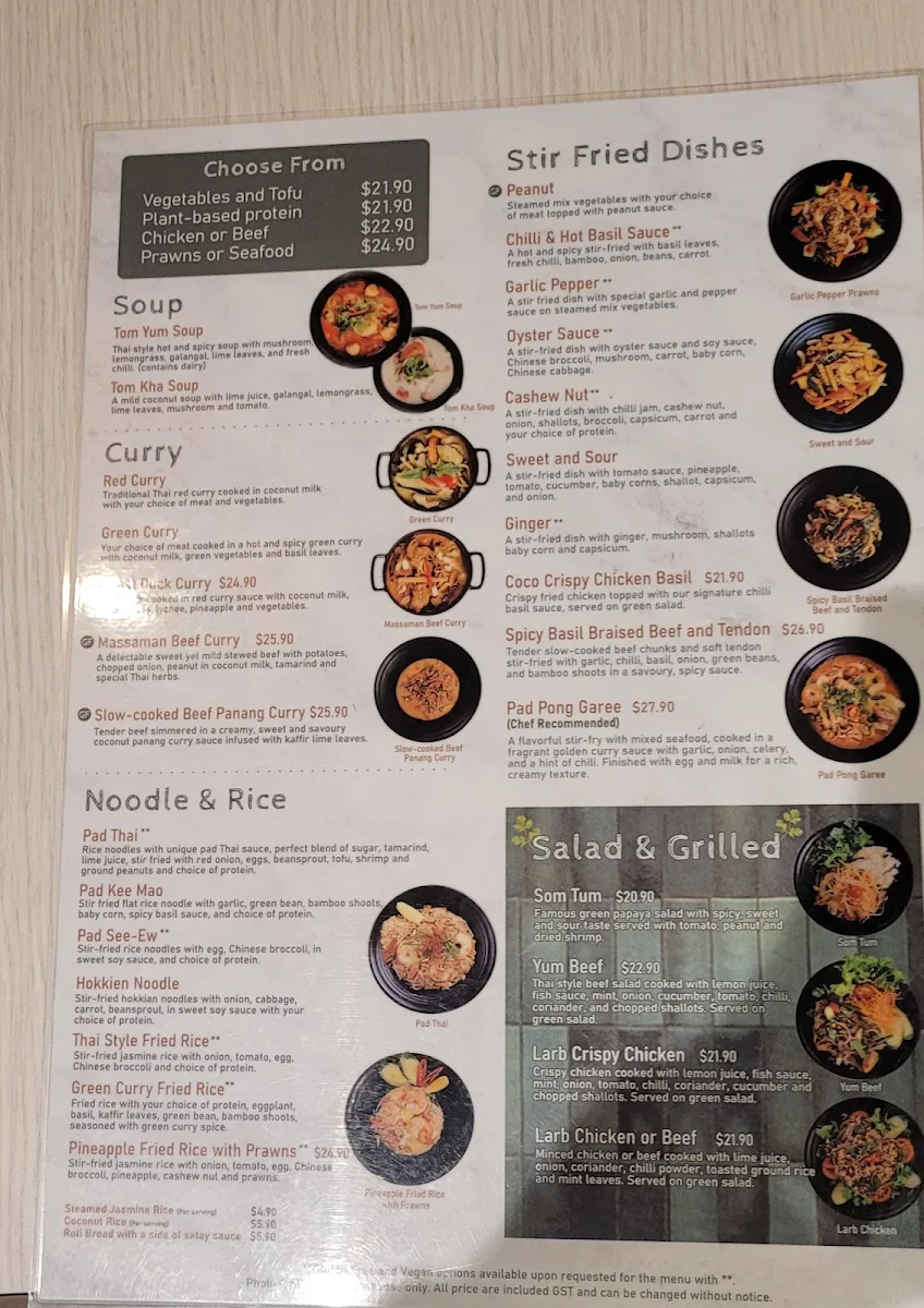 Menu, Cocohut Taste of Thailand