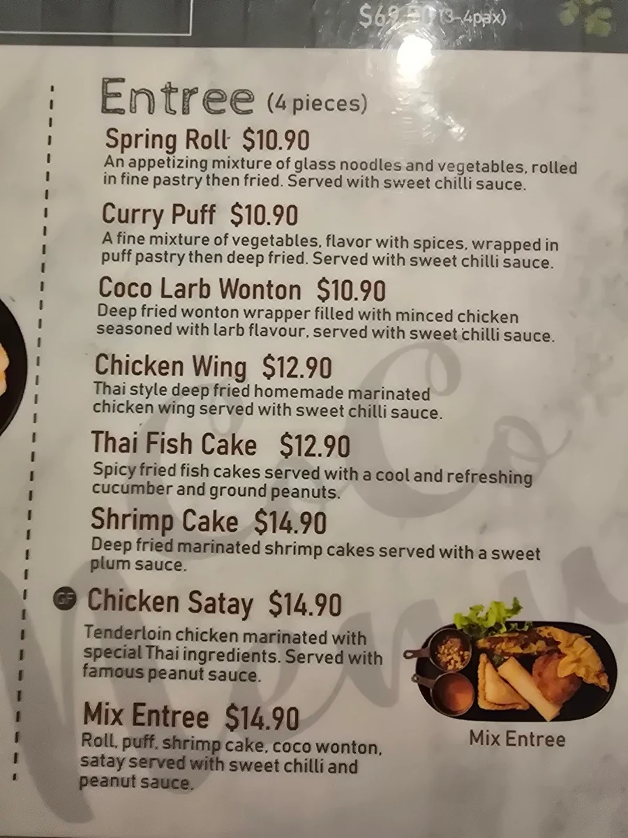 Menu, Cocohut Taste of Thailand
