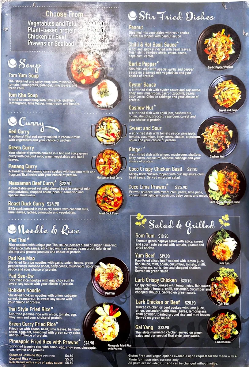 Menu, Cocohut Taste of Thailand