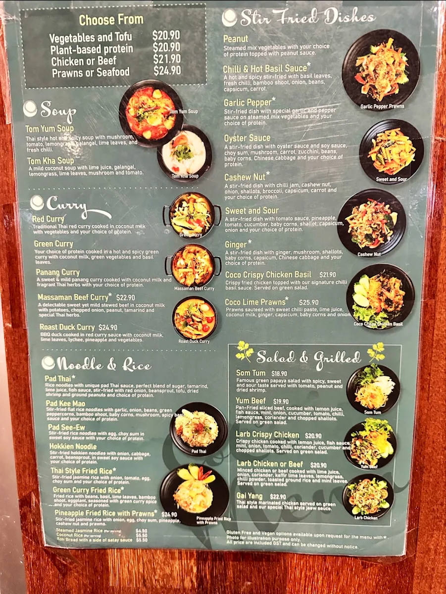 Menu, Cocohut Taste of Thailand
