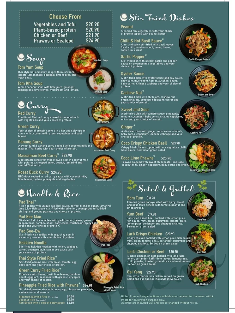 Menu, Cocohut Taste of Thailand